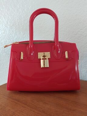 Source Unknown Glossy Red Mini Satchel with Gold Hardware